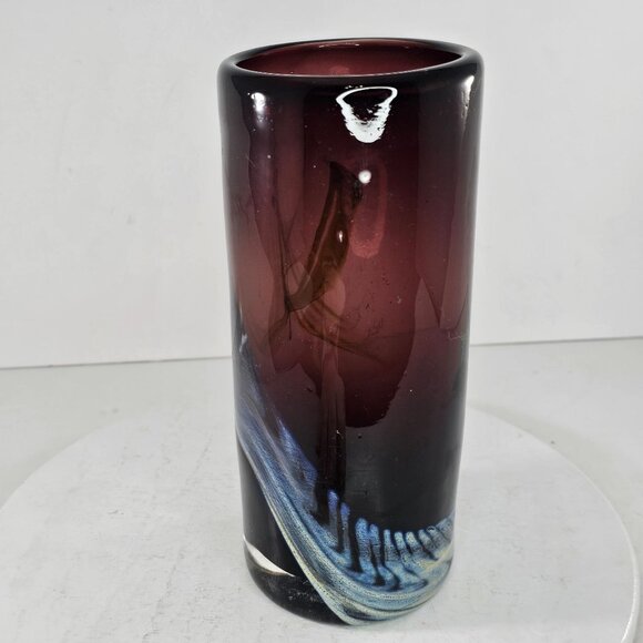Hand Blown Art Glass Vase With Abstract Design & Swirl Signed Laughing Dragon - Picture 5 of 12